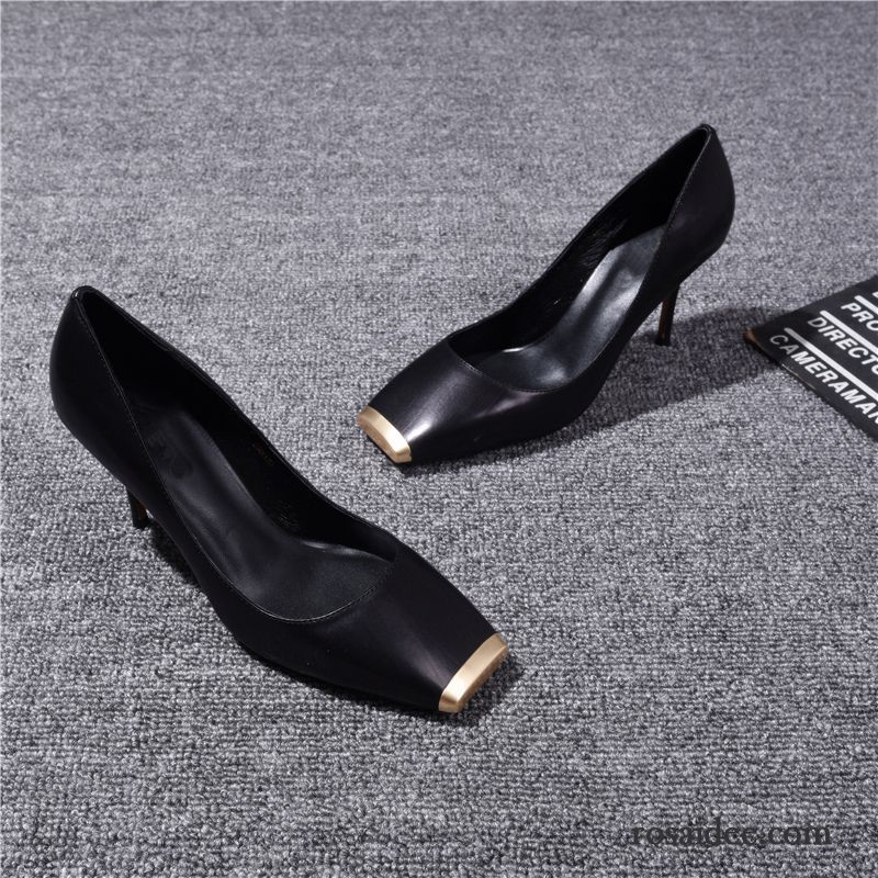 Silberne Plateau Pumps Vierkantkopf Echtleder Allgleiches Damen Dünne Fersen Herbst Neue Trend Schuhe Pumps Schnürschuhe Mode Billig