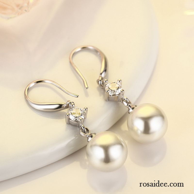 Silberschmuck Damen Sommer Strasssteinen Perlen Einfach Geschenk Elegante Silber Weiß