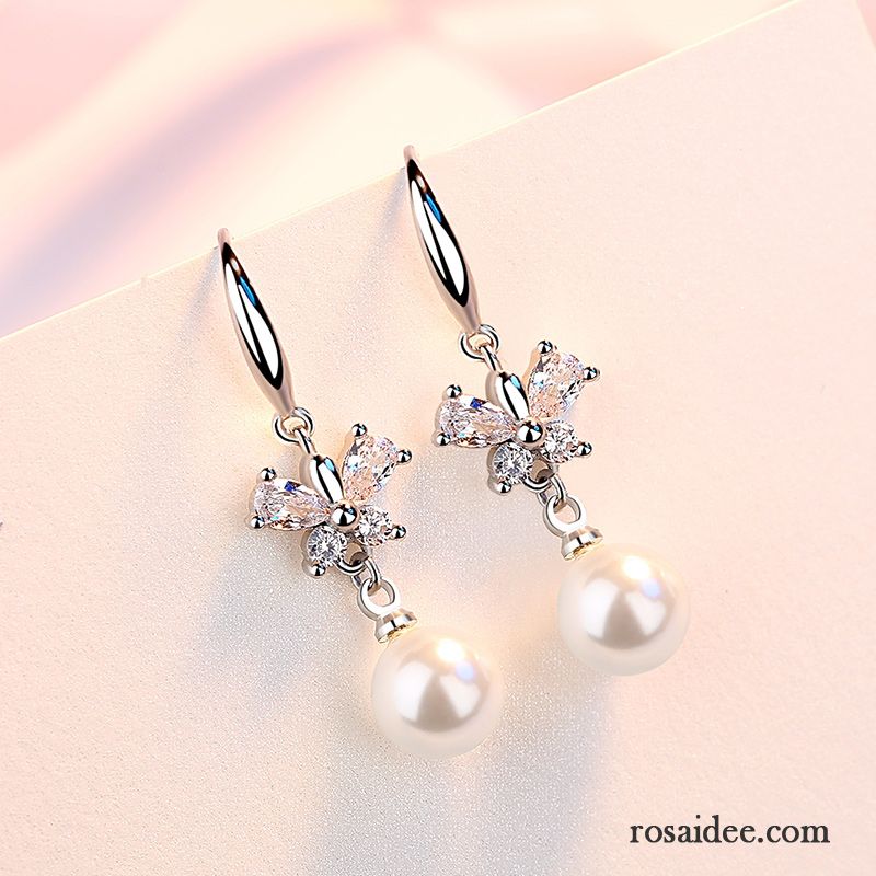 Silberschmuck Damen Sommer Strasssteinen Perlen Einfach Geschenk Elegante Silber Weiß
