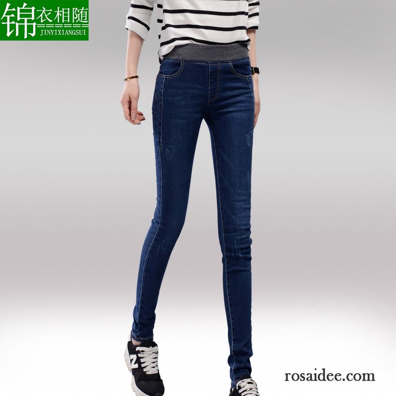 Skinny Jeans Zerrissen Schlank Bleistift Hose Elastisch Schmales Bein Hohe Taille Jeans Damen Neu Rein Herbst Baumwolle Dünn Kaufen