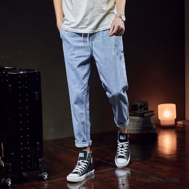 Slim Fit Jeans Herren Schwarz Jeans Neunte Hose Dünn Hell Herren Blau Lose Neue Trend Günstig