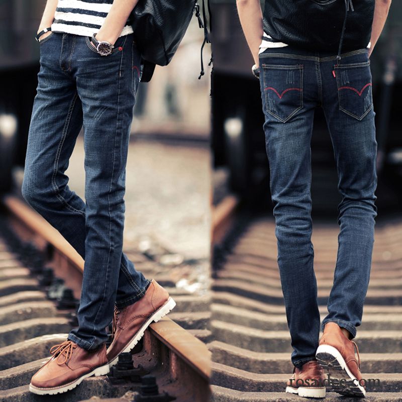 Slim Hosen Herren Schlank Hose Blau Trend Lange Freizeit Jeans Dunkel Gerade Herren Retro Elastisch