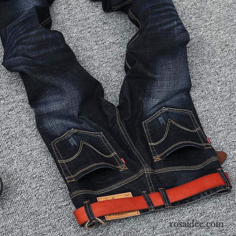 Slim Hosen Herren Schlank Hose Blau Trend Lange Freizeit Jeans Dunkel Gerade Herren Retro Elastisch