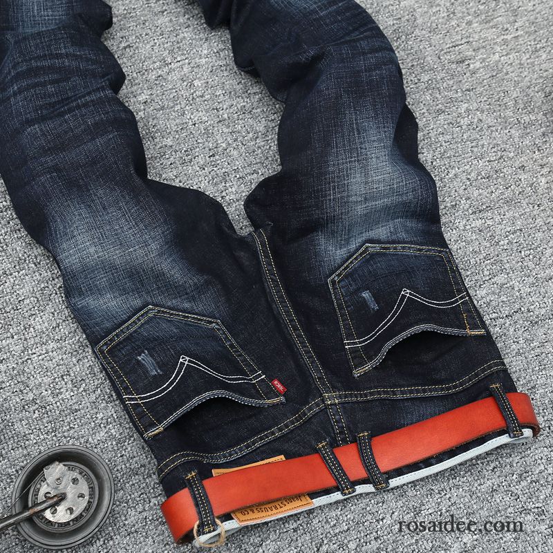 Slim Hosen Herren Schlank Hose Blau Trend Lange Freizeit Jeans Dunkel Gerade Herren Retro Elastisch