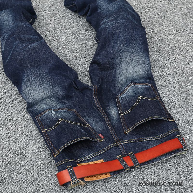 Slim Hosen Herren Schlank Hose Blau Trend Lange Freizeit Jeans Dunkel Gerade Herren Retro Elastisch