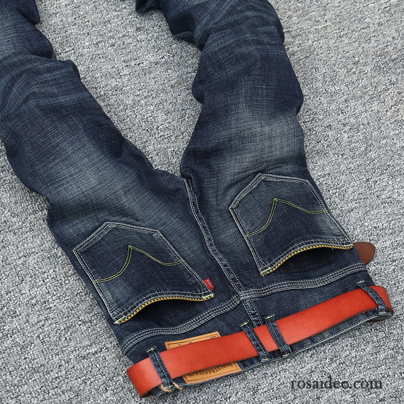 Slim Hosen Herren Schlank Hose Blau Trend Lange Freizeit Jeans Dunkel Gerade Herren Retro Elastisch