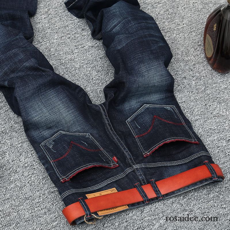 Slim Hosen Herren Schlank Hose Blau Trend Lange Freizeit Jeans Dunkel Gerade Herren Retro Elastisch