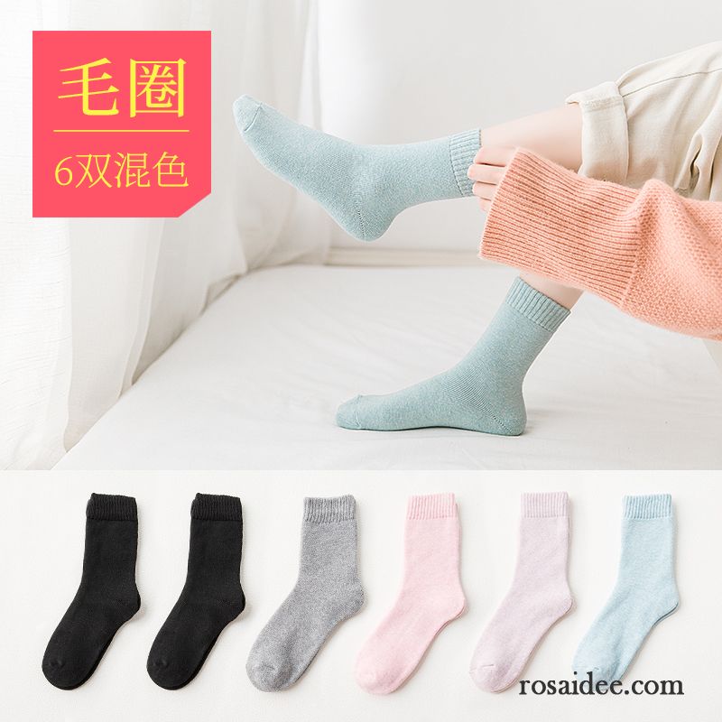 Socken Damen Herbst Frühling Einfarbig Mid Baumwollsocken Lange Socke Schwarz