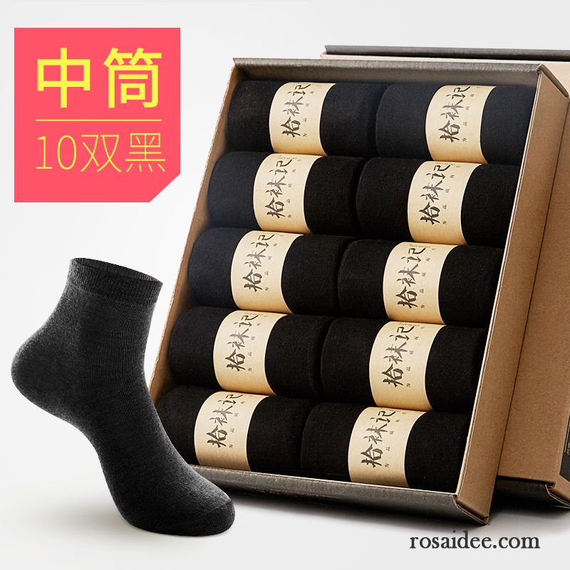 Socken Damen Herbst Frühling Einfarbig Mid Baumwollsocken Lange Socke Schwarz