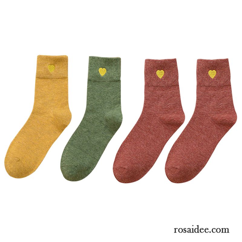 Socken Damen Liebe Winter 100% Baumwolle Mid Retro Herbst Grün