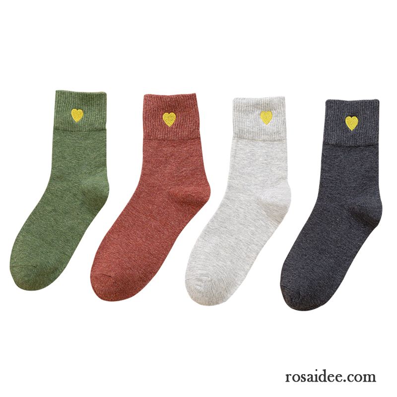 Socken Damen Liebe Winter 100% Baumwolle Mid Retro Herbst Grün