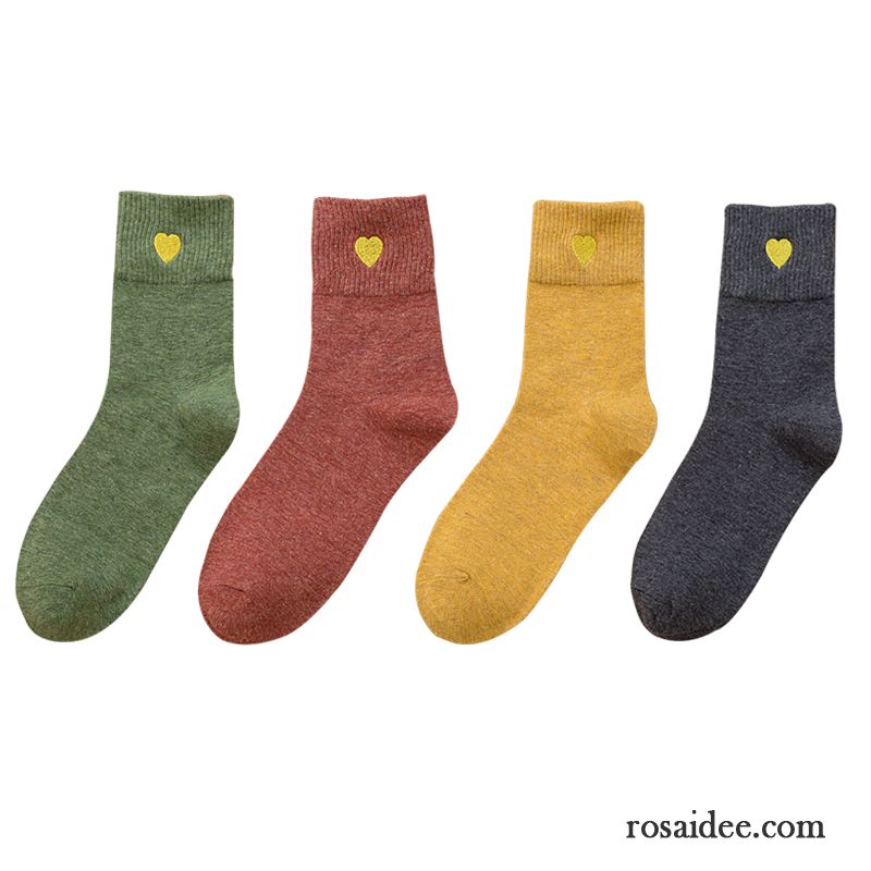 Socken Damen Liebe Winter 100% Baumwolle Mid Retro Herbst Grün