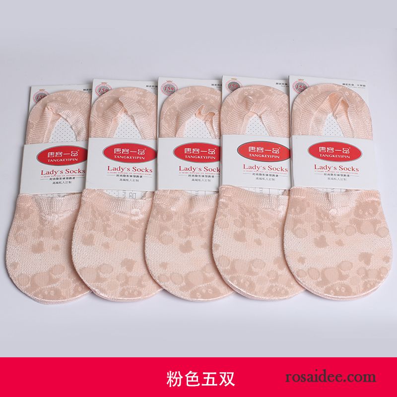 Socken Damen Rutschfest Sommer Unsichtbar Silikon Spitze Frühling Rosa Hell