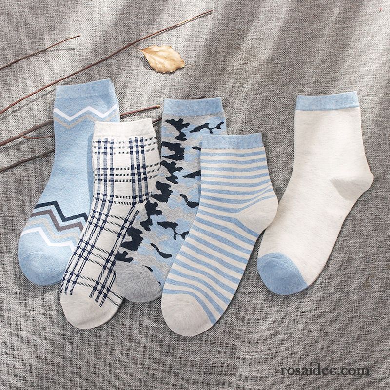 Socken Damen Sport Retro Winter Herbst Vier Jahreszeiten Baumwollsocken Mischfarben Blau