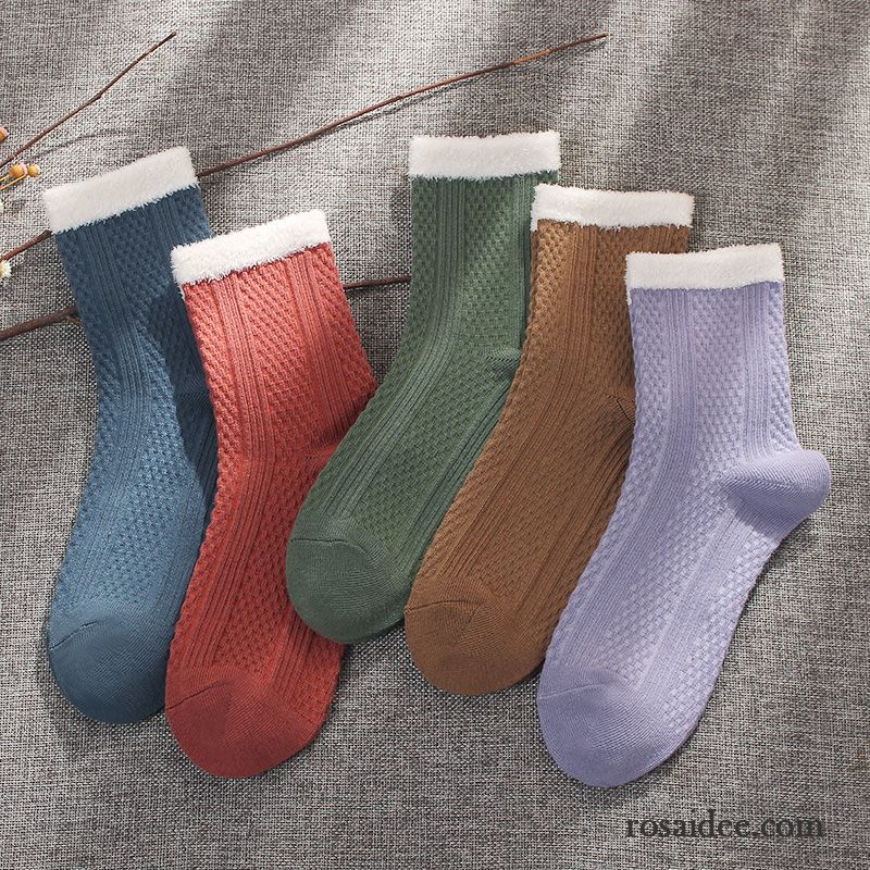 Socken Damen Vier Jahreszeiten Baumwollsocken Lange Socke Winter Trend Mid Blau