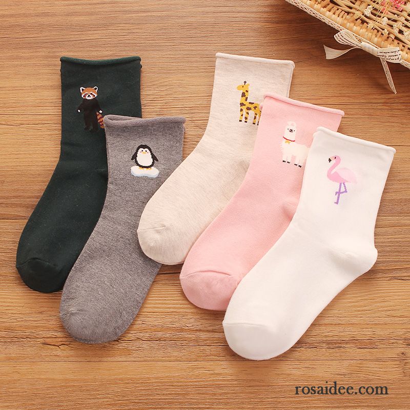 Socken Damen Weihnachten 100% Baumwolle Mid Sport Winter Karikatur Rosa