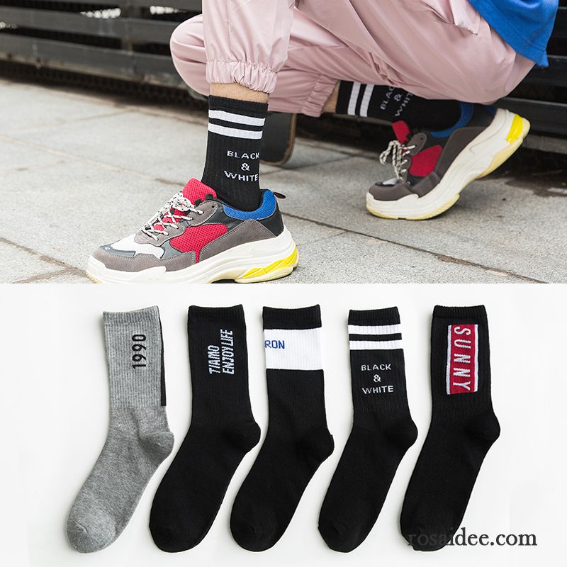 Socken Herren Deodorant Lange Socke Trend Buchstaben Baumwolle Mid Schwarz