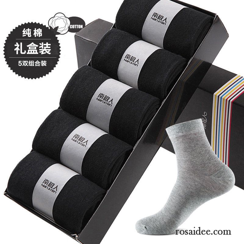 Socken Herren Schweiß Einfarbig 100% Baumwolle Deodorant Herbst Mid Schwarz