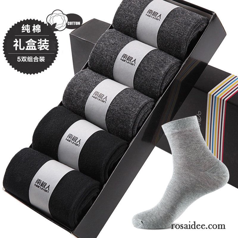 Socken Herren Schweiß Einfarbig 100% Baumwolle Deodorant Herbst Mid Schwarz