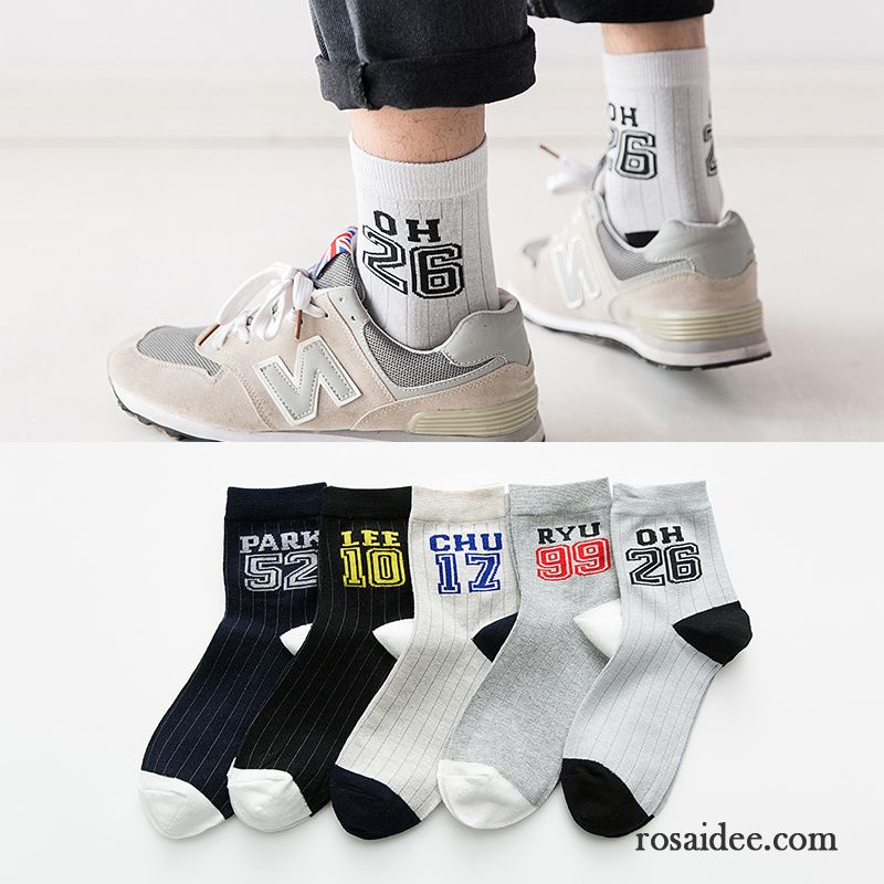 Socken Herren Sport Streifen Mid Freizeit Trend All Match Grau