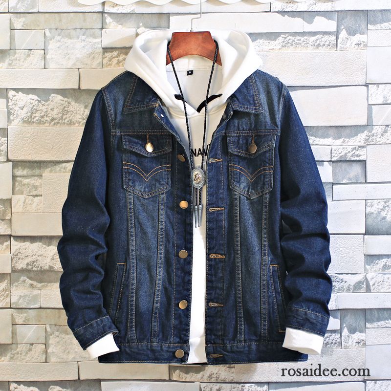 Sommer Parka Herren Trend Freizeit Jacke Feder Herren Schüler Herbst Löcher Kleider Blau Schlank Überzieher Günstig