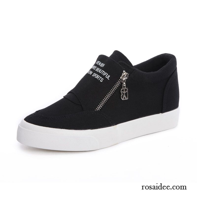 Sportschuhe Online Feder Tuch Schuhe Damen Reißverschluss Schwarz Skaterschuhe Trend Casual Slip-on Herbst Schüler Billig