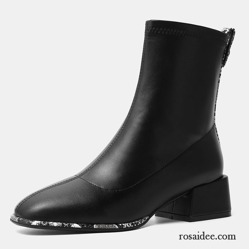 Stiefel Damen Dick Herbst Allgleiches Winter Reißverschluss Kurze Stiefel Schwarz