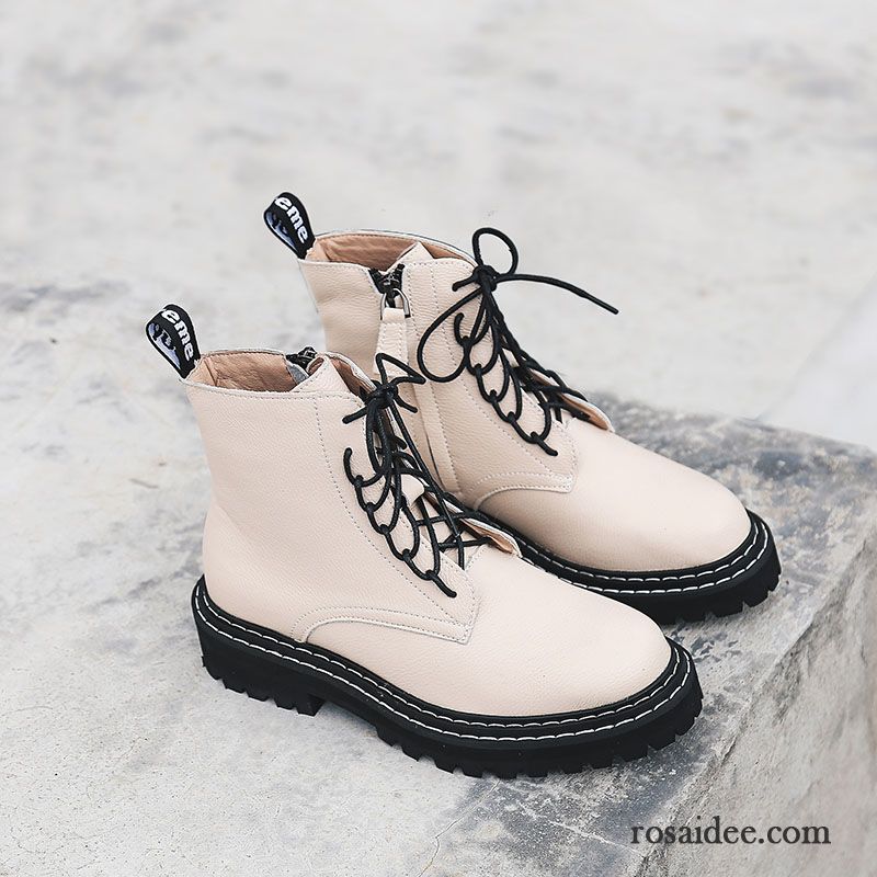 Stiefel Damen Leder Neue Feder Kurze Stiefel Schön Oberleder Weiß Beige