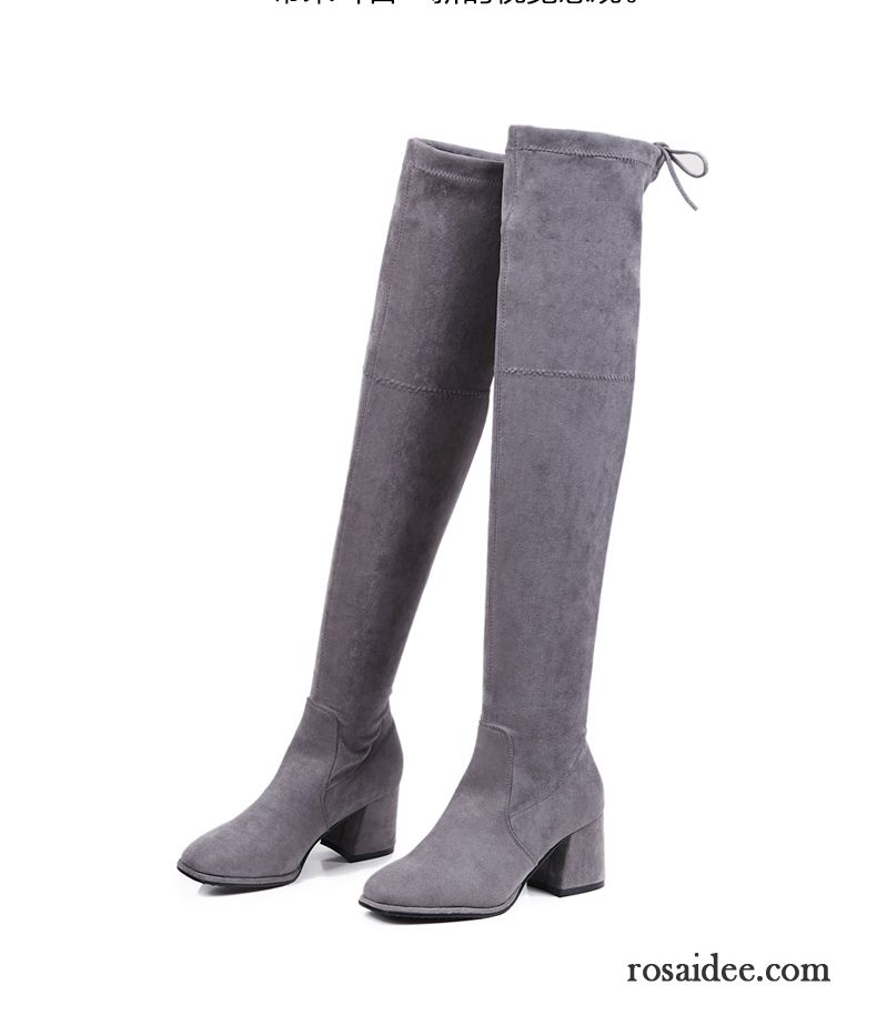 Stiefel Damen Schwarz Flach Elastizität Schwarz Winter Herbst Neue Damen Flache Stiefel Hochhackigen Dick Verkaufen