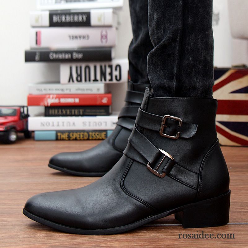 Stiefel Herren Geschäft Allgleiches Kurze Stiefel Spitze Lederschue Casual Schwarz