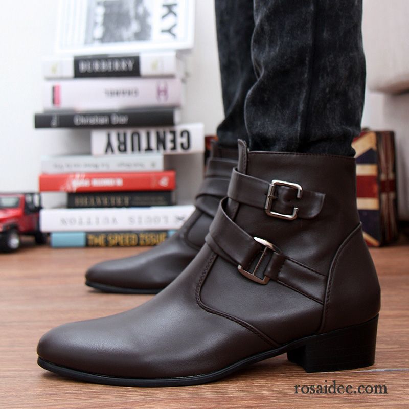 Stiefel Herren Geschäft Allgleiches Kurze Stiefel Spitze Lederschue Casual Schwarz