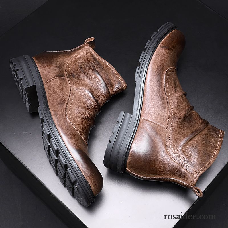 Stiefel Herren Hohe Martin Stiehlt Mode Sommer Echtleder Casual Schwarz