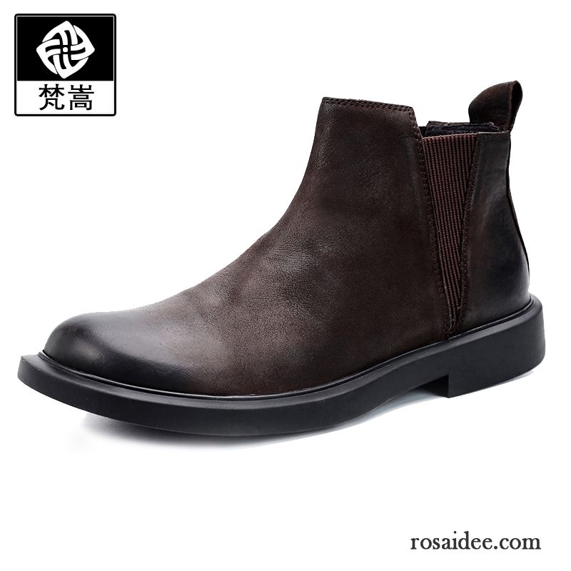 Stiefel Herren Slip-on England Hohe Herbst Echtleder Große Größe Braun