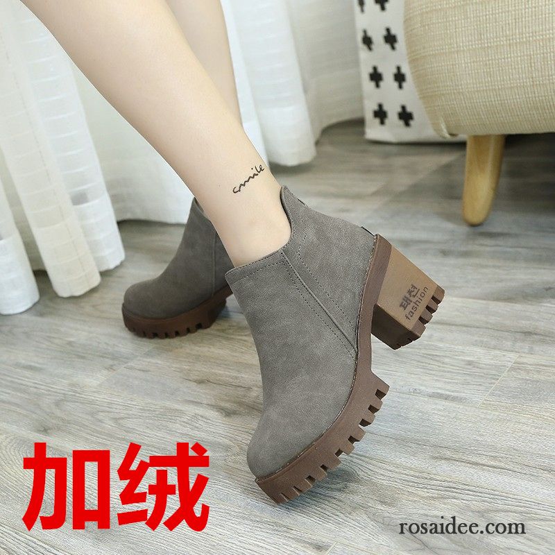 Schwarz Damen Flach Allgleiches Schuhe Martin Stiehlt Herbst Rutschsicher Damen England Dick Mode Winter Kurze Hochhackigen