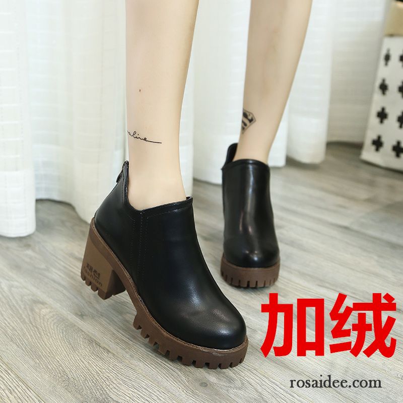 Schwarz Damen Flach Allgleiches Schuhe Martin Stiehlt Herbst Rutschsicher Damen England Dick Mode Winter Kurze Hochhackigen