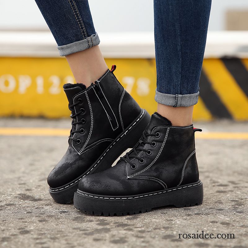 Stiefeletten Braun Leder Damen Martin Stiehlt Schnürung Dicke Sohle Winter England Herbst Damen Schneestiefel Erhöht Retro