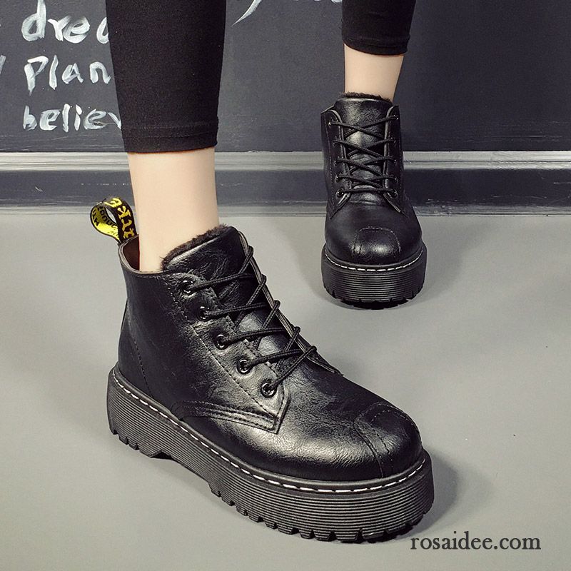 Stiefeletten Braun Leder Damen Martin Stiehlt Schnürung Dicke Sohle Winter England Herbst Damen Schneestiefel Erhöht Retro