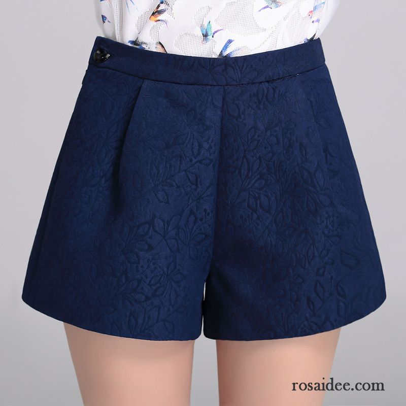Stoffhose Grau Damen Damen Neu Blume Schwarz Winter Freizeit Weites Bein Hohe Taille Große Größe Kurze Hose Herbst Dünn Günstig