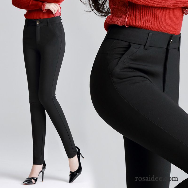 Stoffhose Schwarz Weiß Damen Hohe Taille Elastisch Herbst Große Größe Temperament Winter Leggings Unter Freizeit Heißer Art Allgleiches Hose Günstig