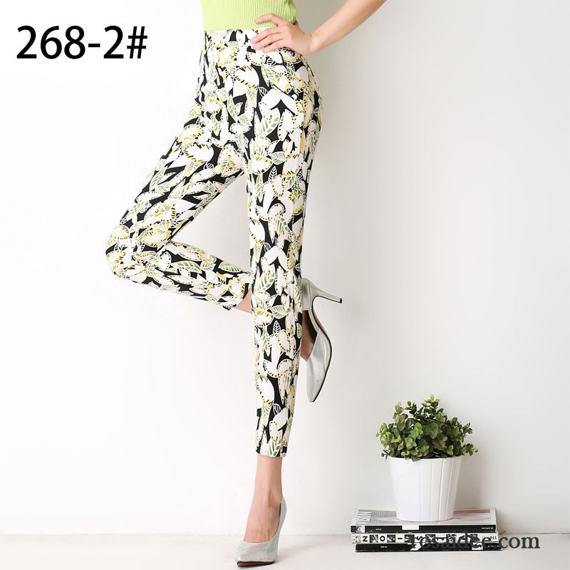 Stoffhosen Für Frauen Dünn Hohe Taille Blume Elastisch Hose Drucken Schlank Damen Neunte Hose Baumwolle Feder Schmales Bein Sommer Bleistift Hose Kaufen