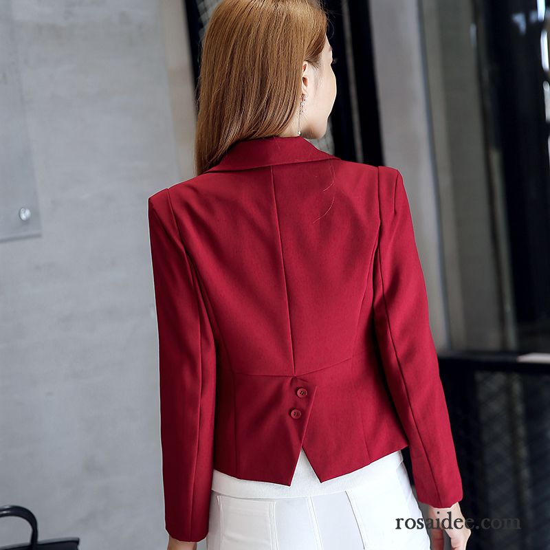 Stretch Blazer Damen Mode Winter Allgleiches Lange Ärmel Herbst Farbe Damen Neu Überzieher Rein Kurzer Absatz Anzüge Einfach Sale