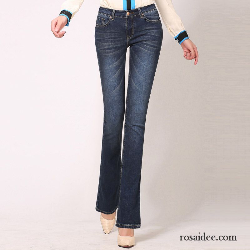 Stretch Jeans Damen Middle Waisted Leicht Dünn Große Größe Elastisch Schlank Horn Hose Winter Damen Allgleiches Herbst Jeans Billig