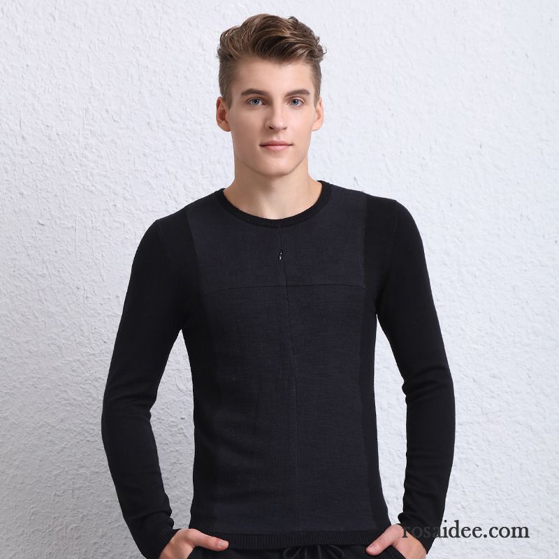 Strick Rollkragenpullover Herren Strickwaren Pullover Warme Herren Spleißen Rundhals Herbst Einfach Neu Lange Ärmel Winter Mode Sale