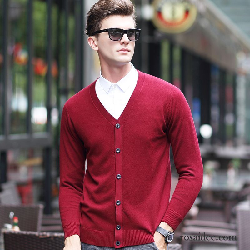 Strickjacke Herren Reißverschluss Strickjacke Wollpullover Rein Herren Herbst Neu Trend V-ausschnitt Günstig