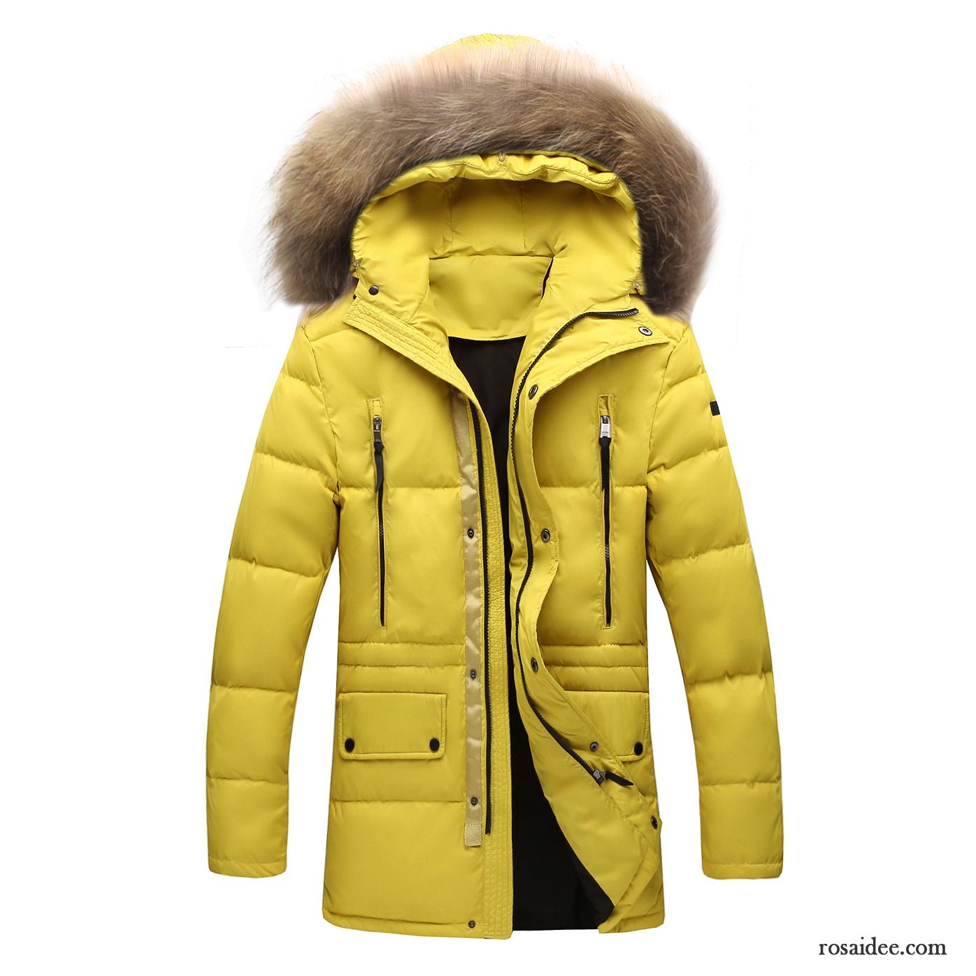 Superleichte Daunenjacke Herren Daunenjacke Warme Neu Langer Abschnitt Herren Überzieher Großer Pelzkragen Winter Herbst Günstig