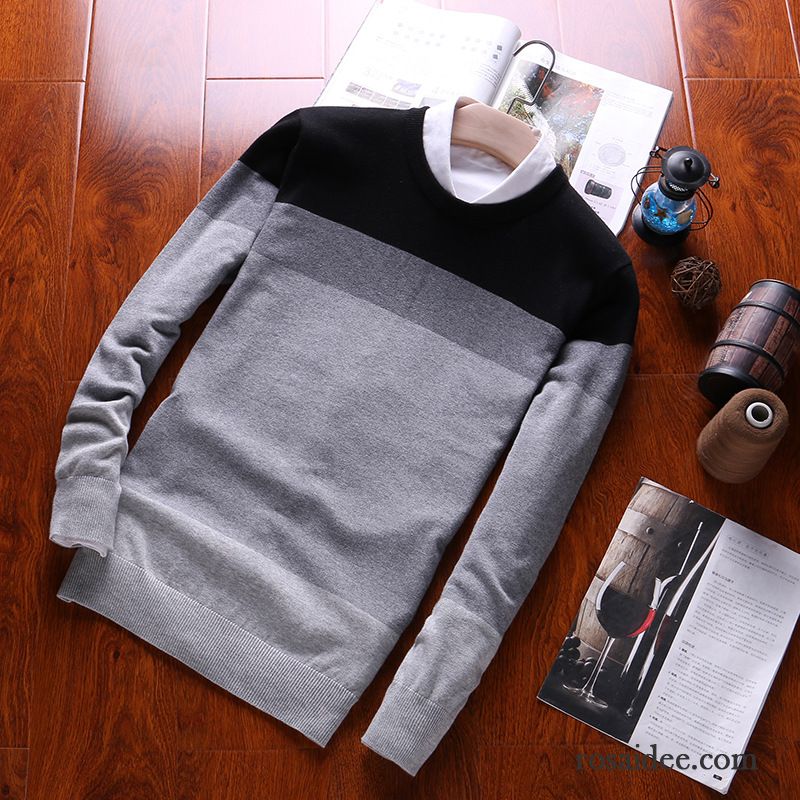 Sweatshirt Schwarz Herren Jugend Lange Ärmel Pullover Schüler Strickwaren Herren Rundhals Herbst Trend Schlank