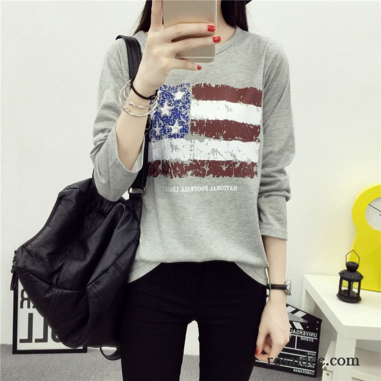 T Shirt Rot Weiß Gestreift Damen Damen Lange Ärmel Große Größe Rundausschnitt Mode Lose T-shirts Herbst Hoodies Günstig