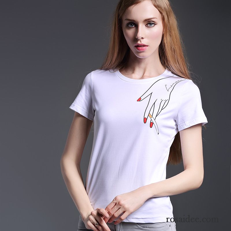 T Shirts Damen Einfarbig Sommer Rundausschnitt Trend Große Marke Drucken Feder Freizeit Allgleiches Damen Muster Dünn Baumwolle Kaufen