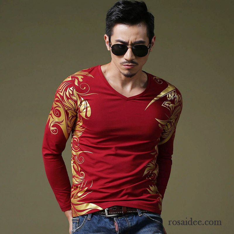 T Shirts Kaufen Online Sport Chinesischer Stil Allgleiches Schlank Unteres Hemd T-shirts Mode Herren Drucken Lange Ärmel Kaufen