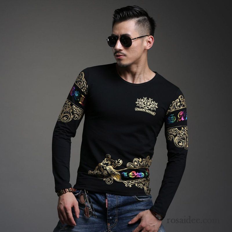 T Shirts Kaufen Online Sport Chinesischer Stil Allgleiches Schlank Unteres Hemd T-shirts Mode Herren Drucken Lange Ärmel Kaufen